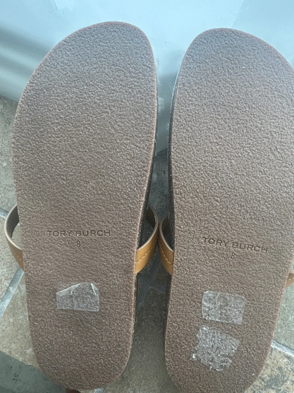 Tory Burch Tan Leather Logo Shearling Slides with Cream Footbed - Like NEW - Picture 4 of 7